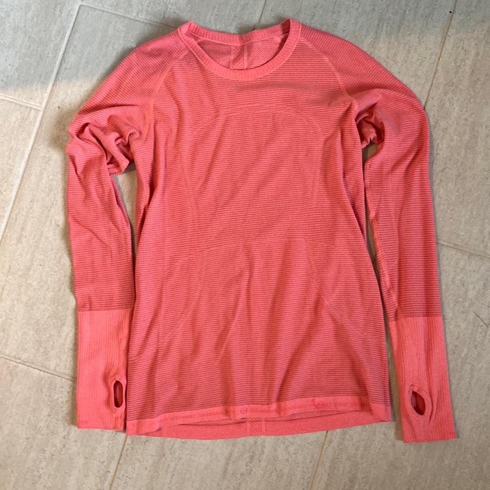 LuLu lemon long sleeved shirt in coral, medium